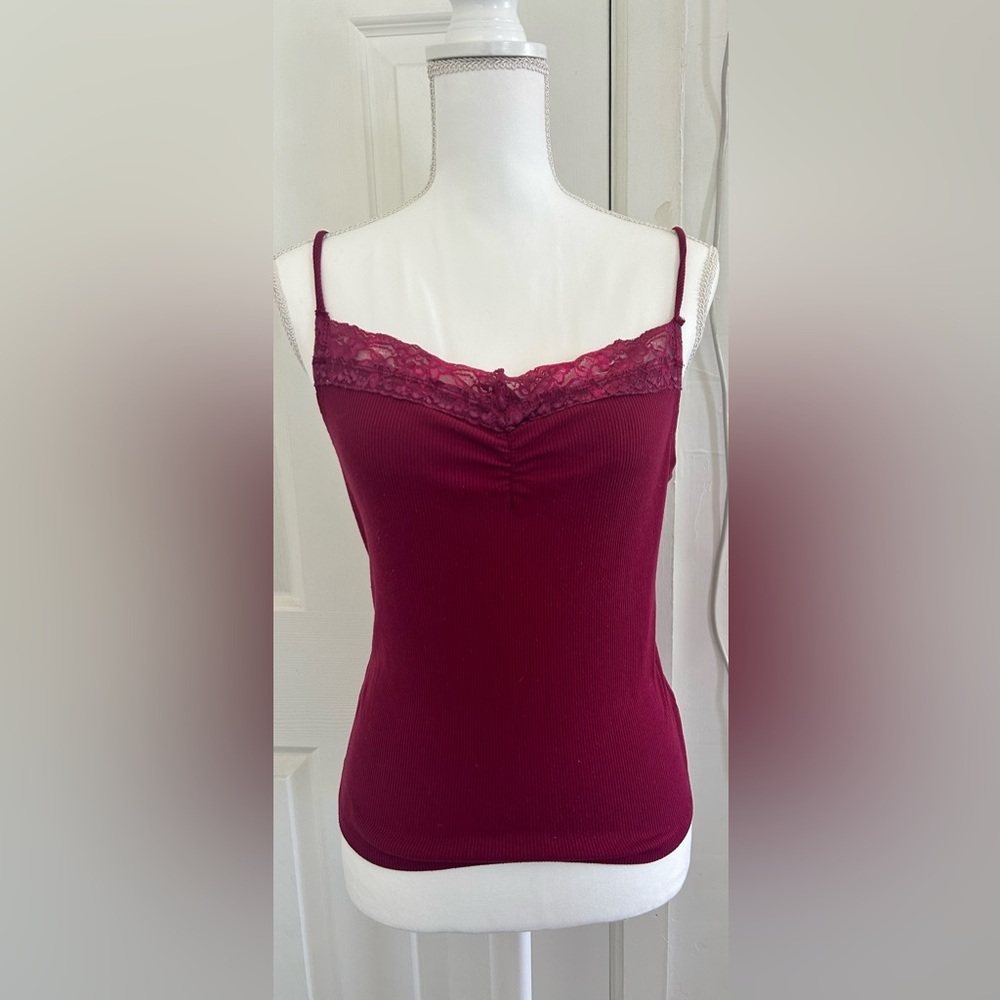 Self Esteem Burgundy Lace-Trim Cami Tank Top